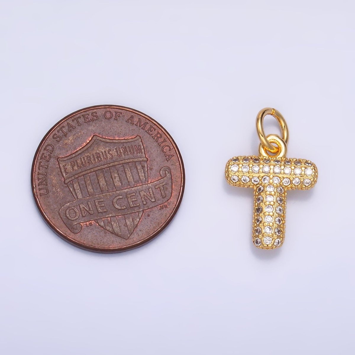24K Gold Filled Micro Paved CZ Chubby Balloon Initial Letter Pendant | A015 - A027