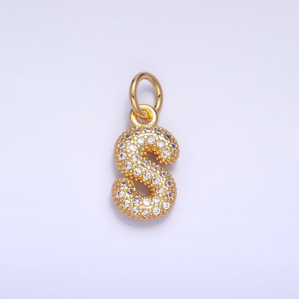 24K Gold Filled Micro Paved CZ Chubby Balloon Initial Letter Pendant | A015 - A027
