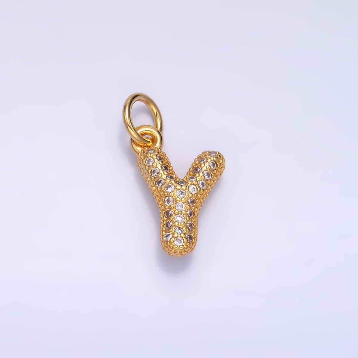 24K Gold Filled Micro Paved CZ Chubby Balloon Initial Letter Pendant | A015 - A027