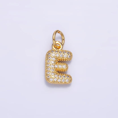 24K Gold Filled Micro Paved CZ Chubby Balloon Initial Letter Pendant | A015 - A027
