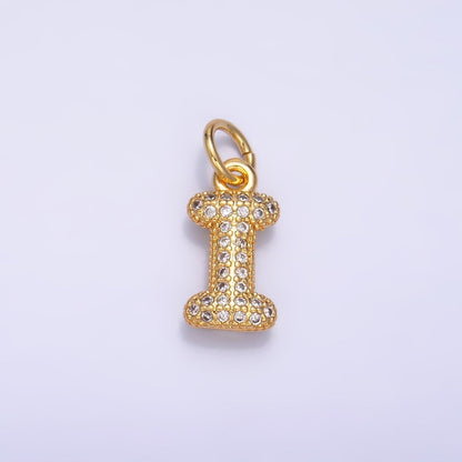 24K Gold Filled Micro Paved CZ Chubby Balloon Initial Letter Pendant | A015 - A027