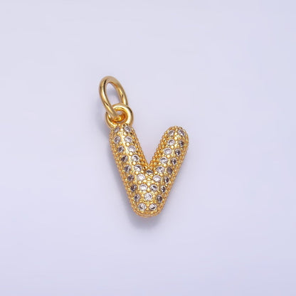 24K Gold Filled Micro Paved CZ Chubby Balloon Initial Letter Pendant | A015 - A027