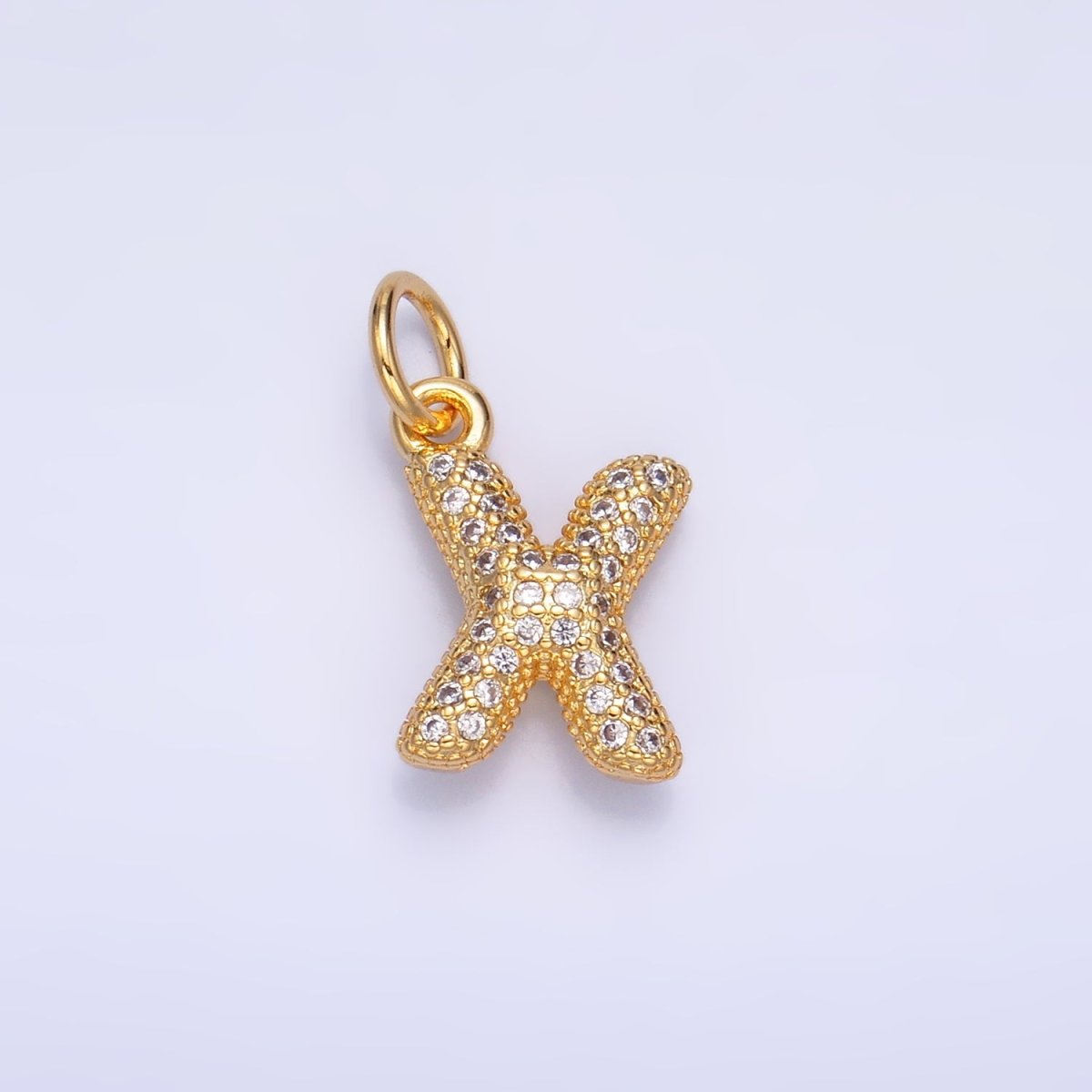 24K Gold Filled Micro Paved CZ Chubby Balloon Initial Letter Pendant | A015 - A027