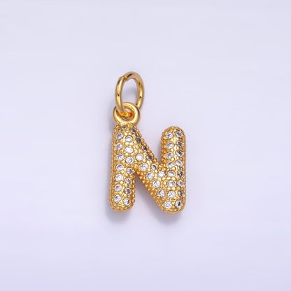 24K Gold Filled Micro Paved CZ Chubby Balloon Initial Letter Pendant | A015 - A027