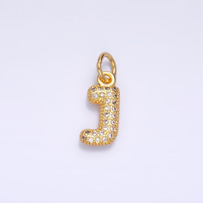 24K Gold Filled Micro Paved CZ Chubby Balloon Initial Letter Pendant | A015 - A027