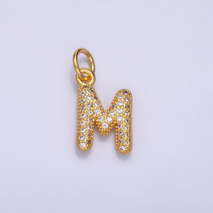 24K Gold Filled Micro Paved CZ Chubby Balloon Initial Letter Pendant | A015 - A027