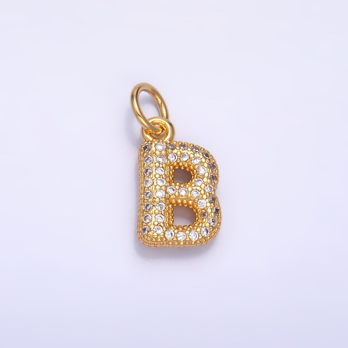 24K Gold Filled Micro Paved CZ Chubby Balloon Initial Letter Pendant | A015 - A027