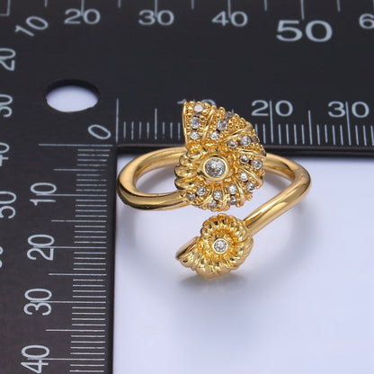 24K Gold Filled Micro Paved CZ Clam Shell Pearl Wrap Ring | U423
