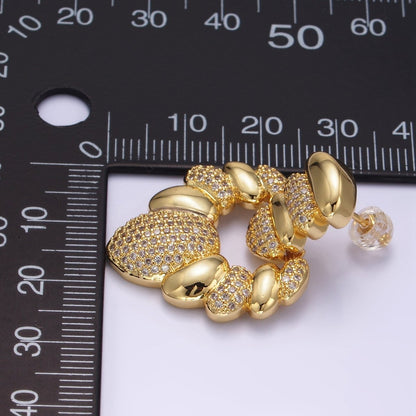 24K Gold Filled Micro Paved CZ Croissant Geometric Drop Stud Earrings | Q140