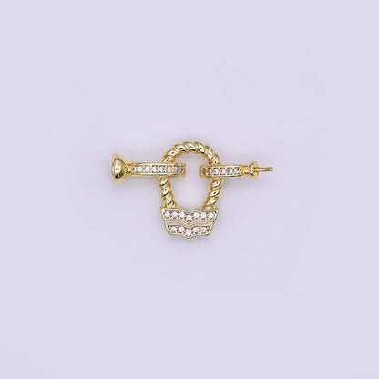 24K Gold Filled Micro Paved CZ Croissant Needle Bead Clasps Closure Findings Set in Gold &amp; Silver | Z1265