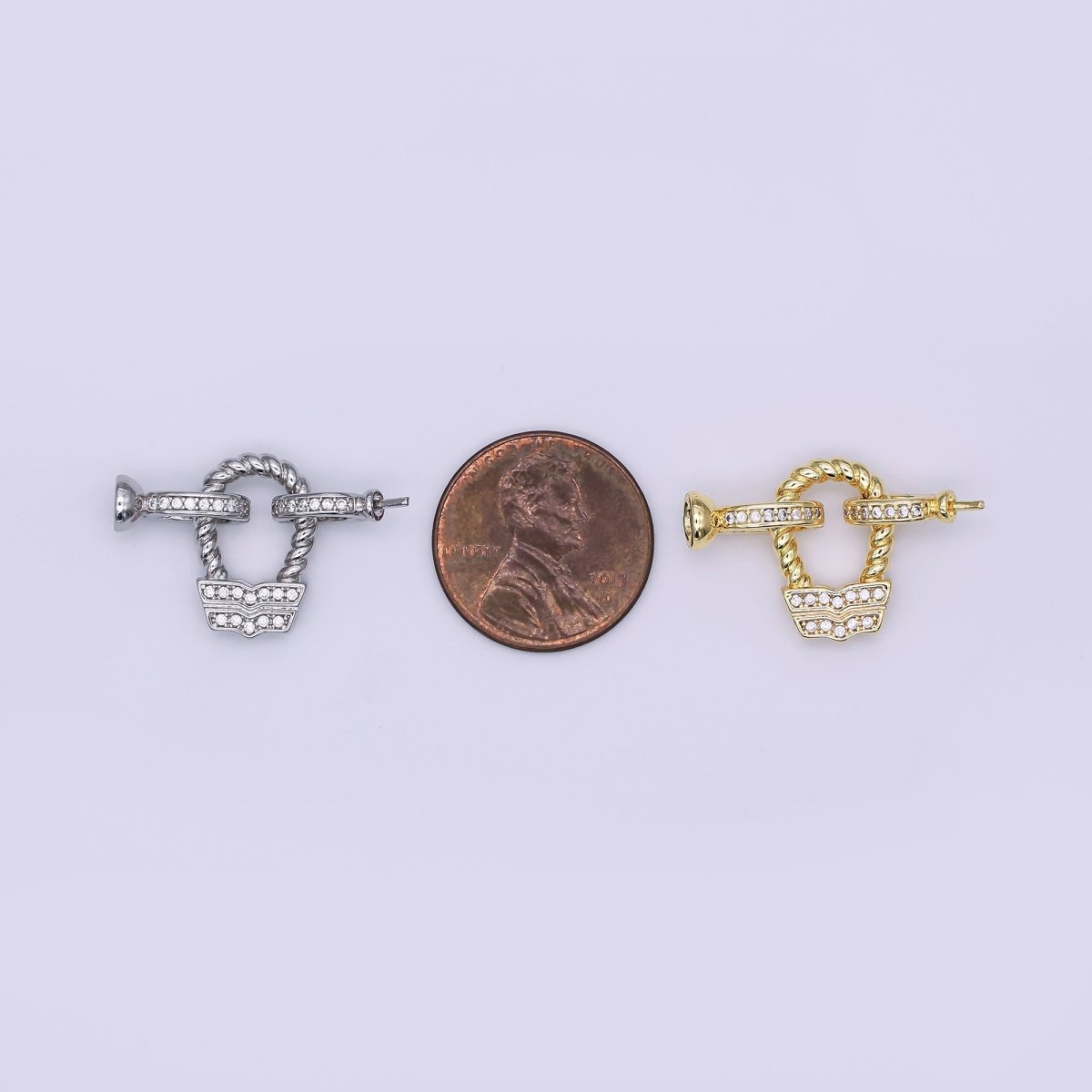 24K Gold Filled Micro Paved CZ Croissant Needle Bead Clasps Closure Findings Set in Gold &amp; Silver | Z1265