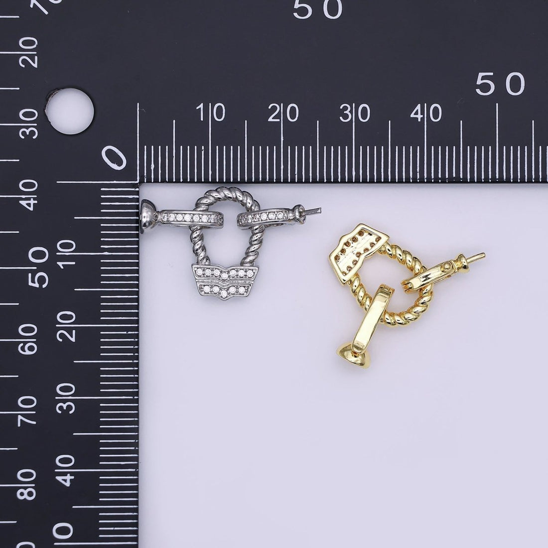 24K Gold Filled Micro Paved CZ Croissant Needle Bead Clasps Closure Findings Set in Gold &amp; Silver | Z1265