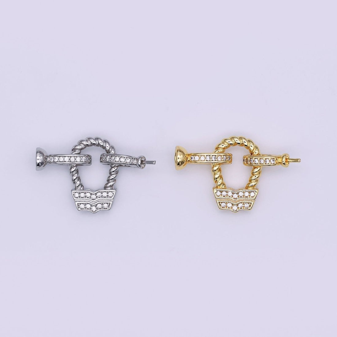 24K Gold Filled Micro Paved CZ Croissant Needle Bead Clasps Closure Findings Set in Gold &amp; Silver | Z1265