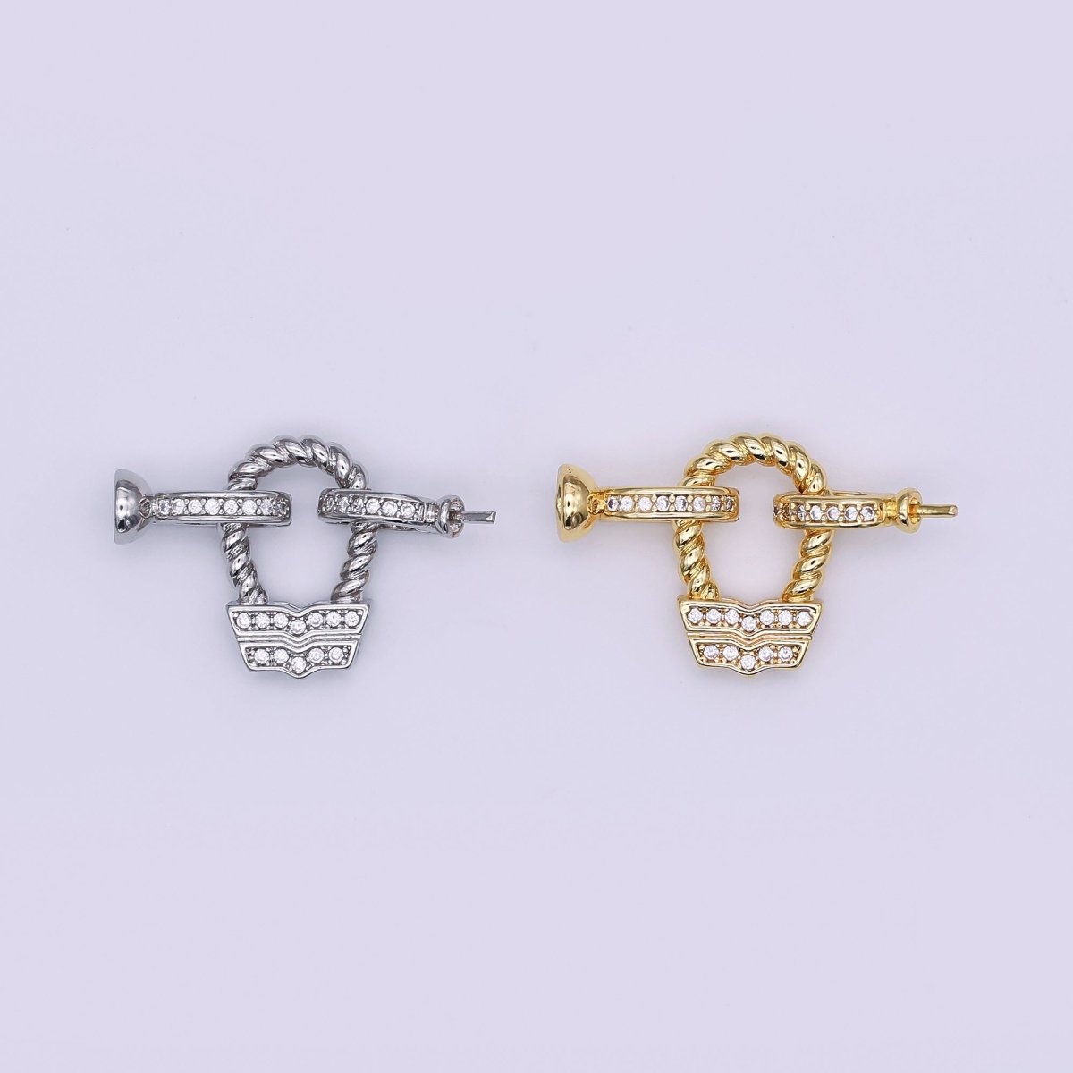 24K Gold Filled Micro Paved CZ Croissant Needle Bead Clasps Closure Findings Set in Gold &amp; Silver | Z1265