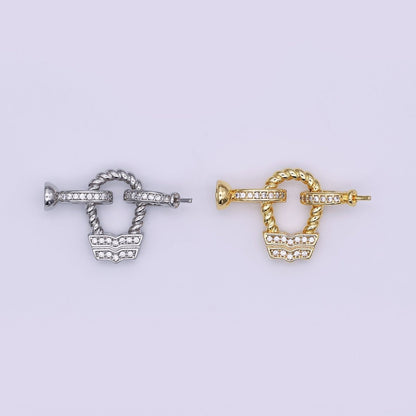 24K Gold Filled Micro Paved CZ Croissant Needle Bead Clasps Closure Findings Set in Gold &amp; Silver | Z1265