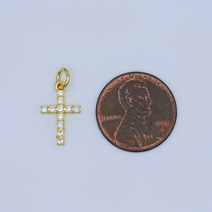 24K Gold Filled Micro Paved CZ Cross Mini Charm | AF544