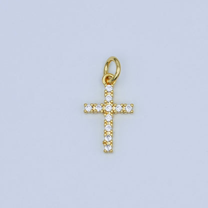 24K Gold Filled Micro Paved CZ Cross Mini Charm | AF544