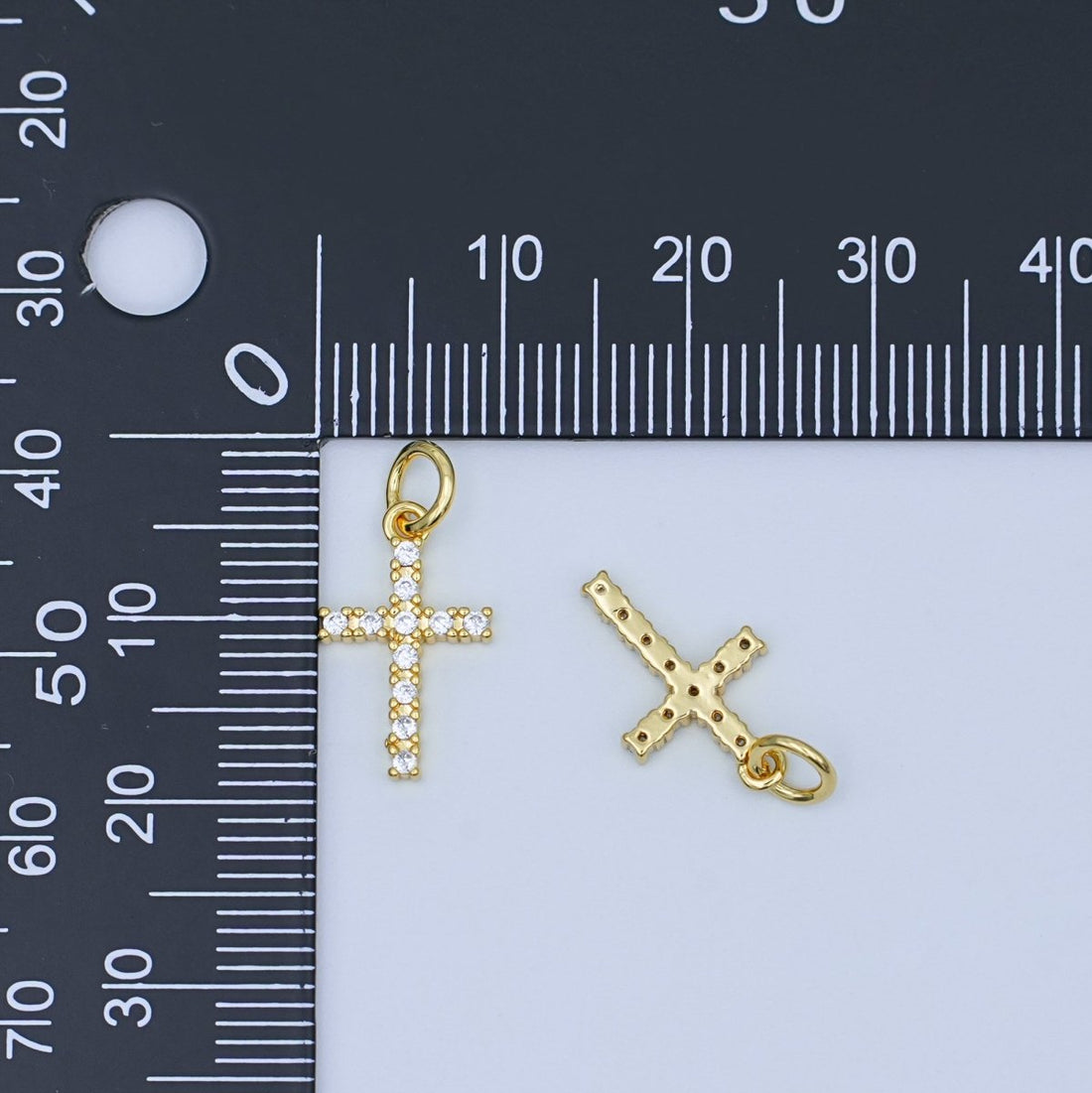 24K Gold Filled Micro Paved CZ Cross Mini Charm | AF544