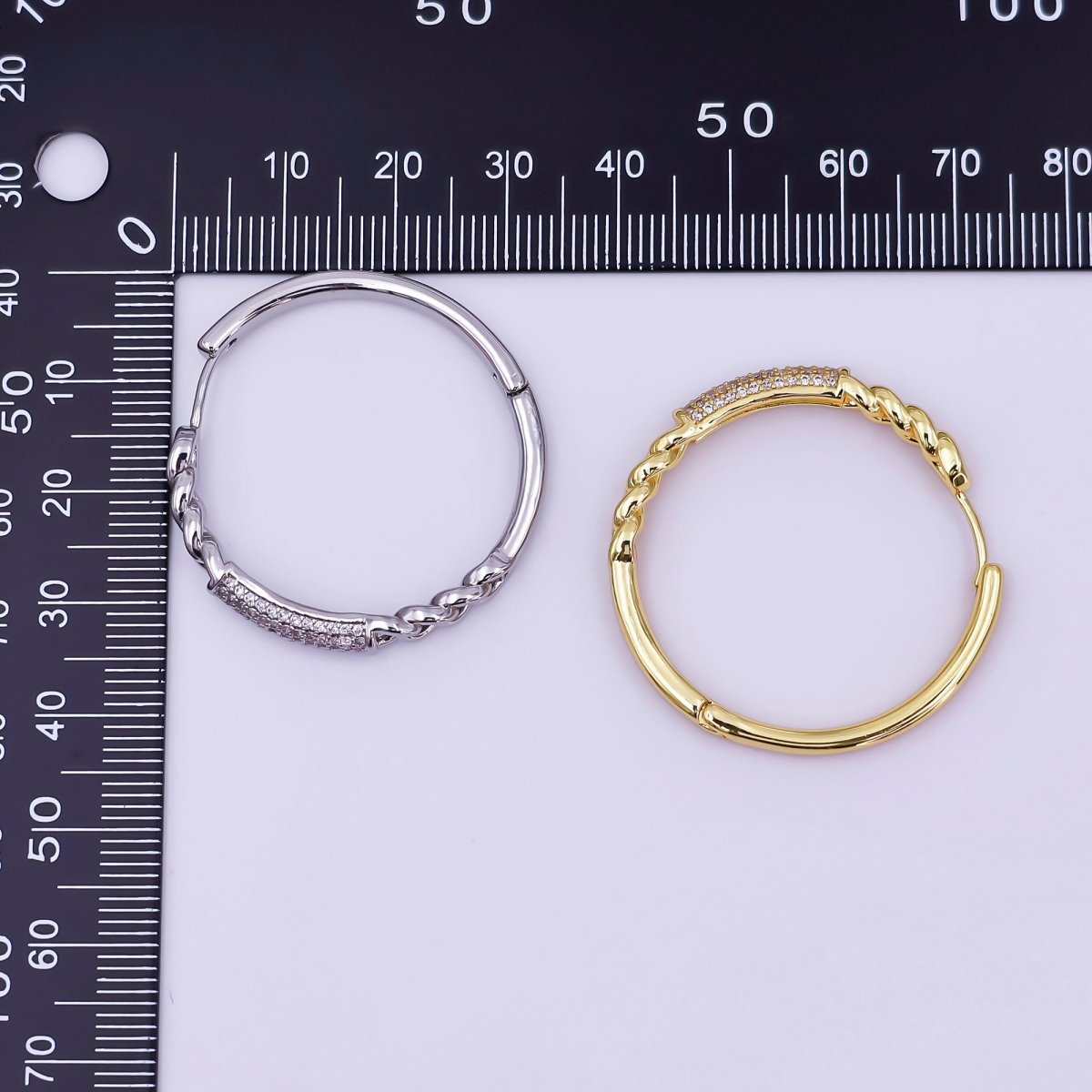 24K Gold Filled Micro Paved CZ Curb Link Hoop Earrings in Gold &amp; Silver | AI545 AI546
