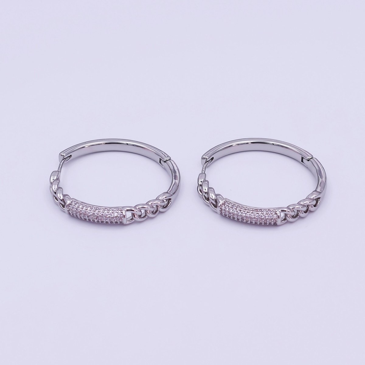 24K Gold Filled Micro Paved CZ Curb Link Hoop Earrings in Gold &amp; Silver | AI545 AI546
