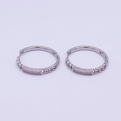 24K Gold Filled Micro Paved CZ Curb Link Hoop Earrings in Gold &amp; Silver | AI545 AI546