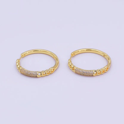 24K Gold Filled Micro Paved CZ Curb Link Hoop Earrings in Gold &amp; Silver | AI545 AI546