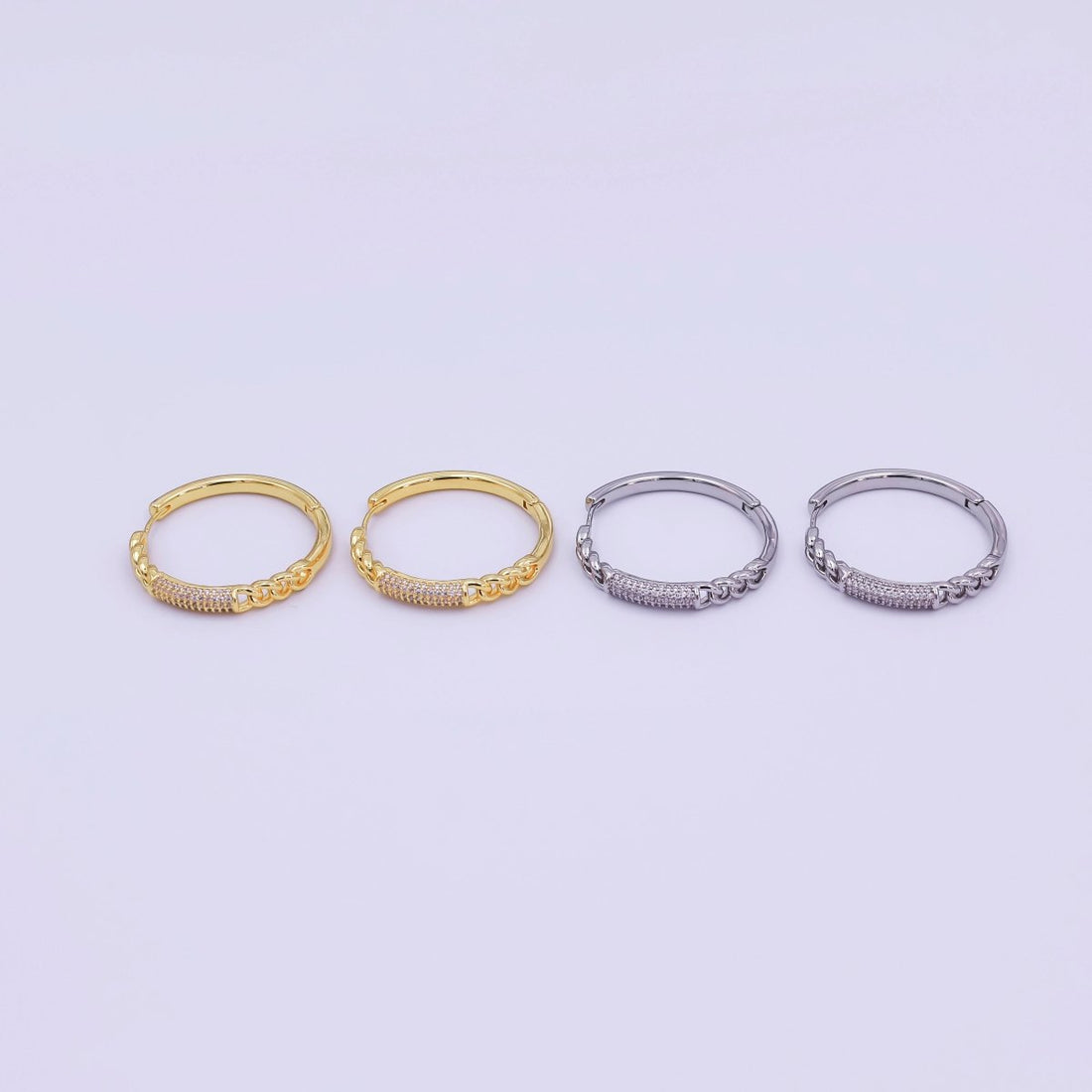 24K Gold Filled Micro Paved CZ Curb Link Hoop Earrings in Gold &amp; Silver | AI545 AI546