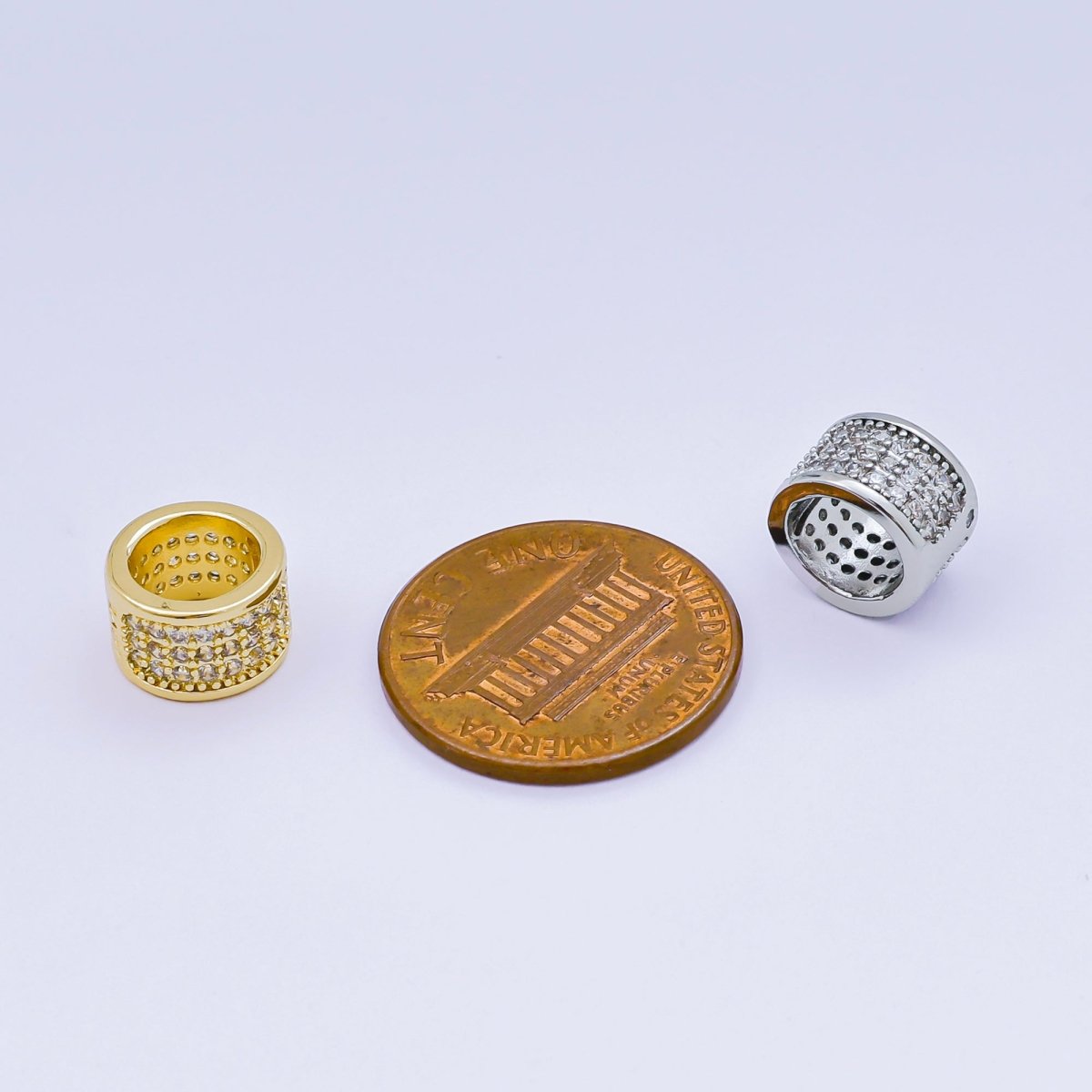 24K Gold Filled Micro Paved CZ Wide Rondelle Spacer in Silver &amp; Gold | B033