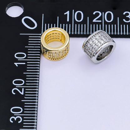 24K Gold Filled Micro Paved CZ Wide Rondelle Spacer in Silver &amp; Gold | B033