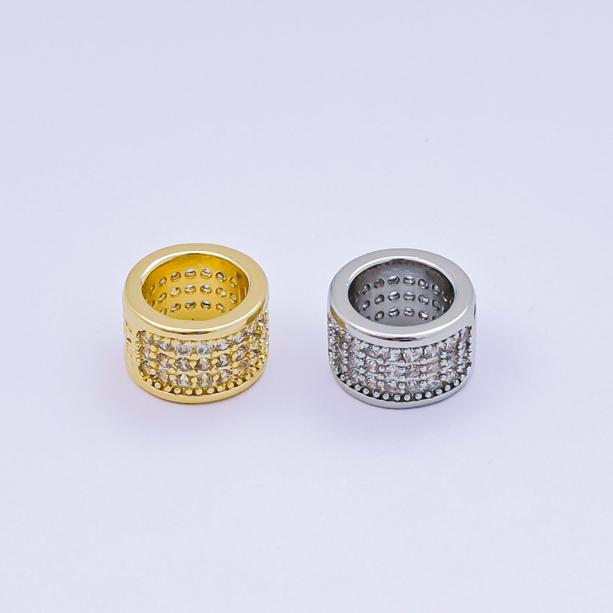 24K Gold Filled Micro Paved CZ Wide Rondelle Spacer in Silver &amp; Gold | B033