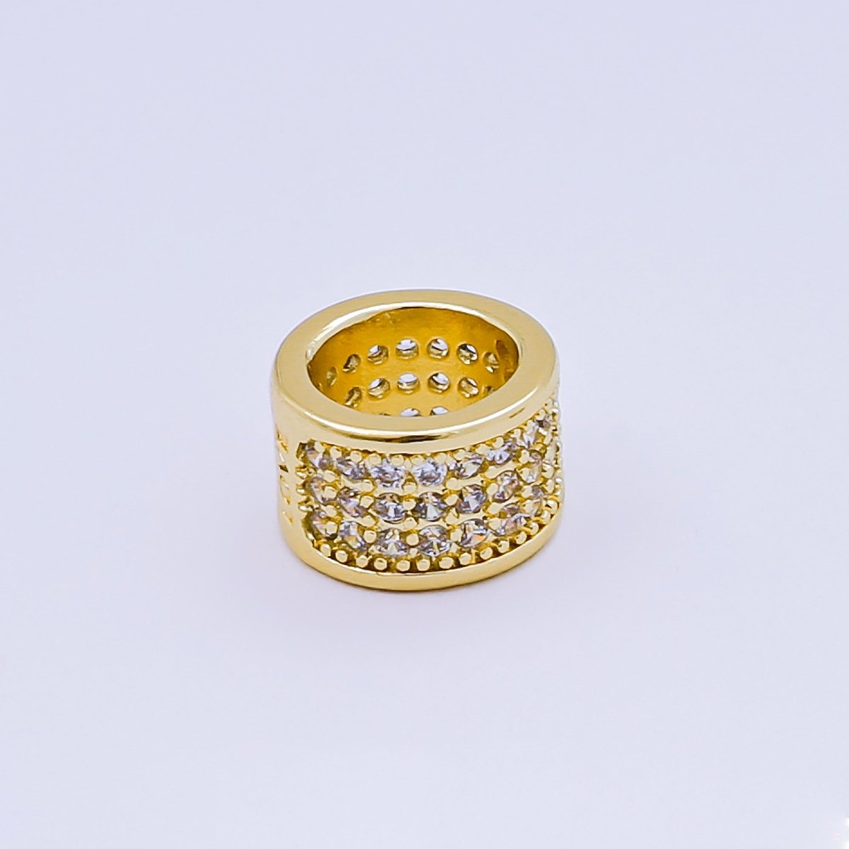 24K Gold Filled Micro Paved CZ Wide Rondelle Spacer in Silver &amp; Gold | B033