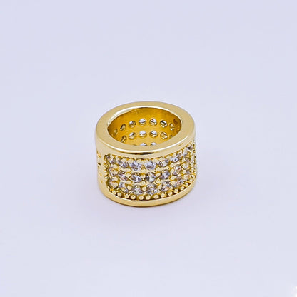 24K Gold Filled Micro Paved CZ Wide Rondelle Spacer in Silver &amp; Gold | B033