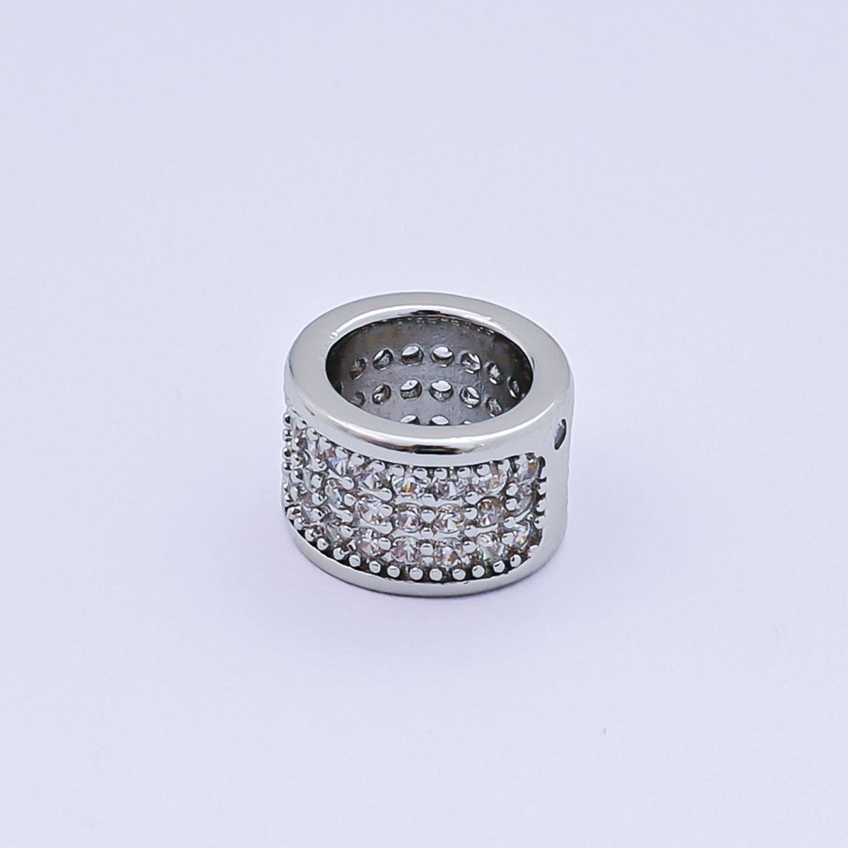 24K Gold Filled Micro Paved CZ Wide Rondelle Spacer in Silver &amp; Gold | B033
