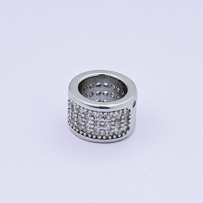 24K Gold Filled Micro Paved CZ Wide Rondelle Spacer in Silver &amp; Gold | B033