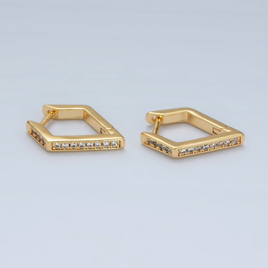 24K Gold Filled Micro Paved CZ Diamond Geometric Hoop Earrings | AB1230