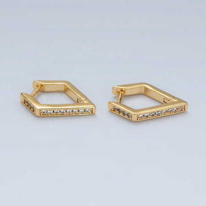 24K Gold Filled Micro Paved CZ Diamond Geometric Hoop Earrings | AB1230