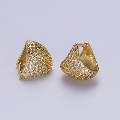 24K Gold Filled Micro Paved CZ Dome Triangle Huggie Earrings in Gold &amp; Silver | AD-279