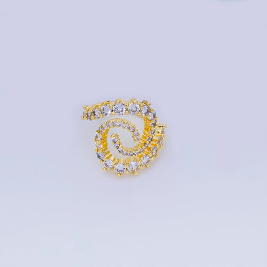 24K Gold Filled Micro Paved CZ Double Swirl Spiral Ring | O-1447