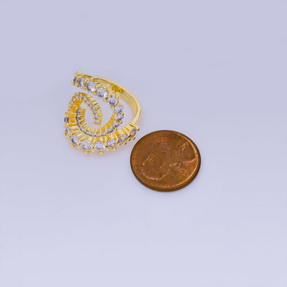 24K Gold Filled Micro Paved CZ Double Swirl Spiral Ring | O-1447