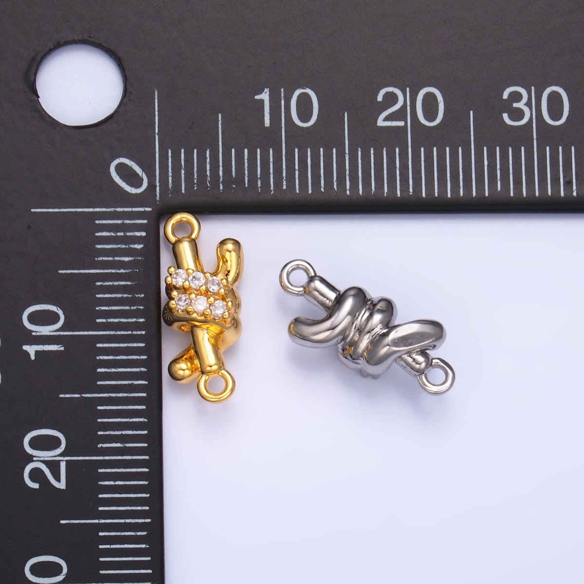 24K Gold Filled Micro Paved CZ Double Tube Bar Knot Connector in Gold &amp; Silver | Y005