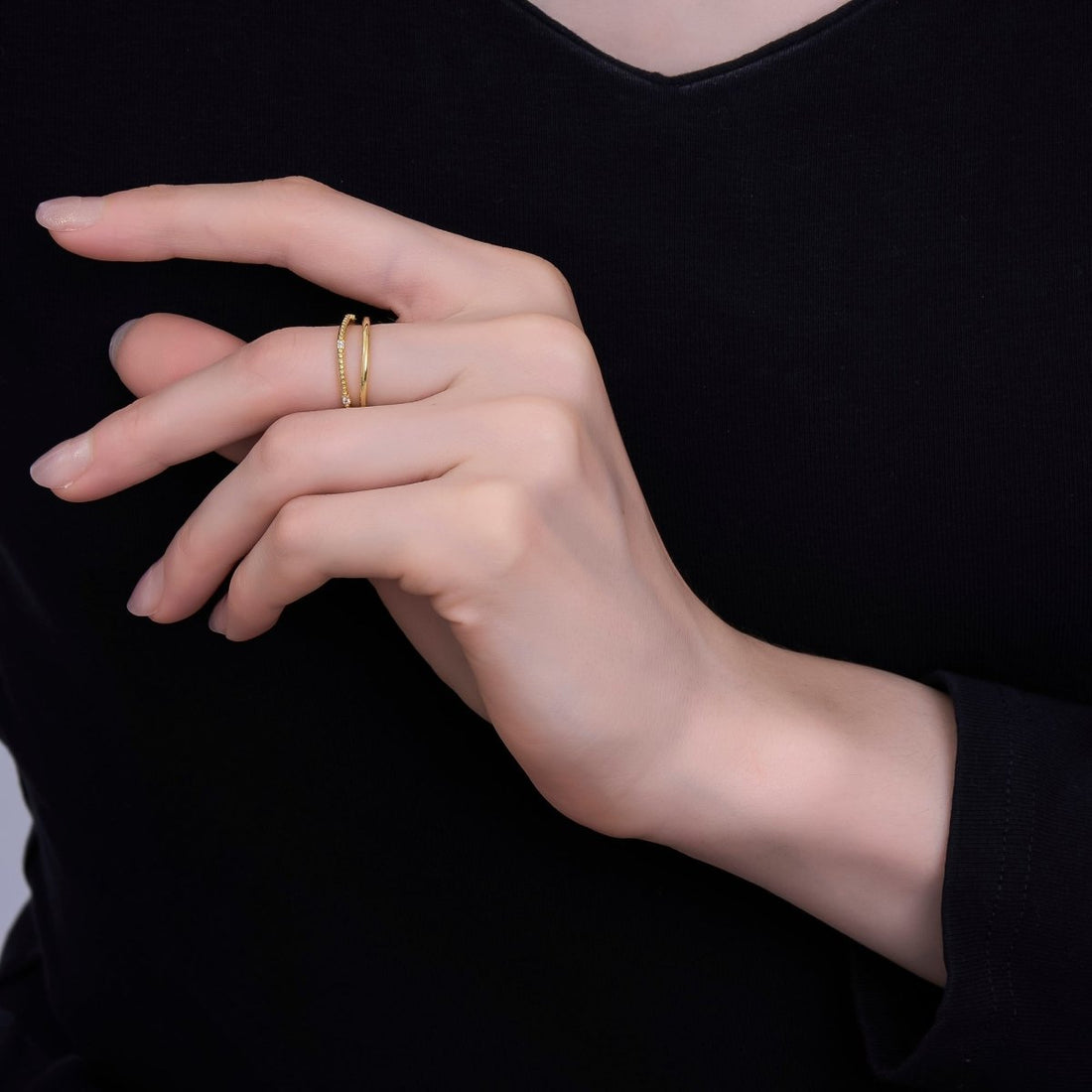 24K Gold Filled Micro Paved CZ Double Twin Moon Gleam Ring | O1442