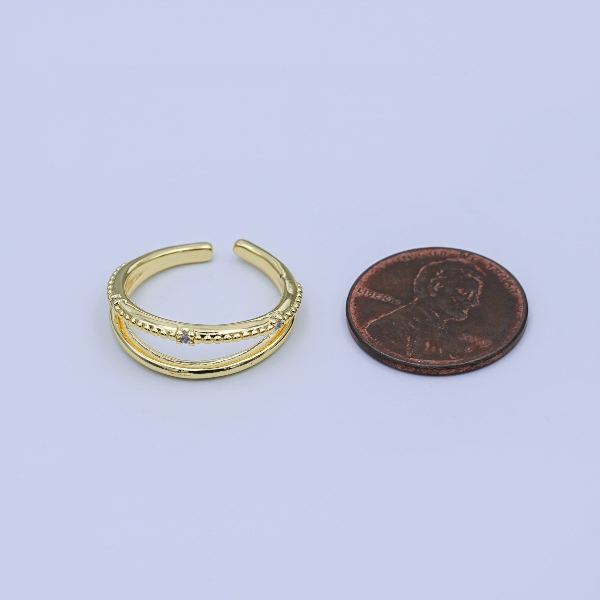 24K Gold Filled Micro Paved CZ Double Twin Moon Gleam Ring | O1442