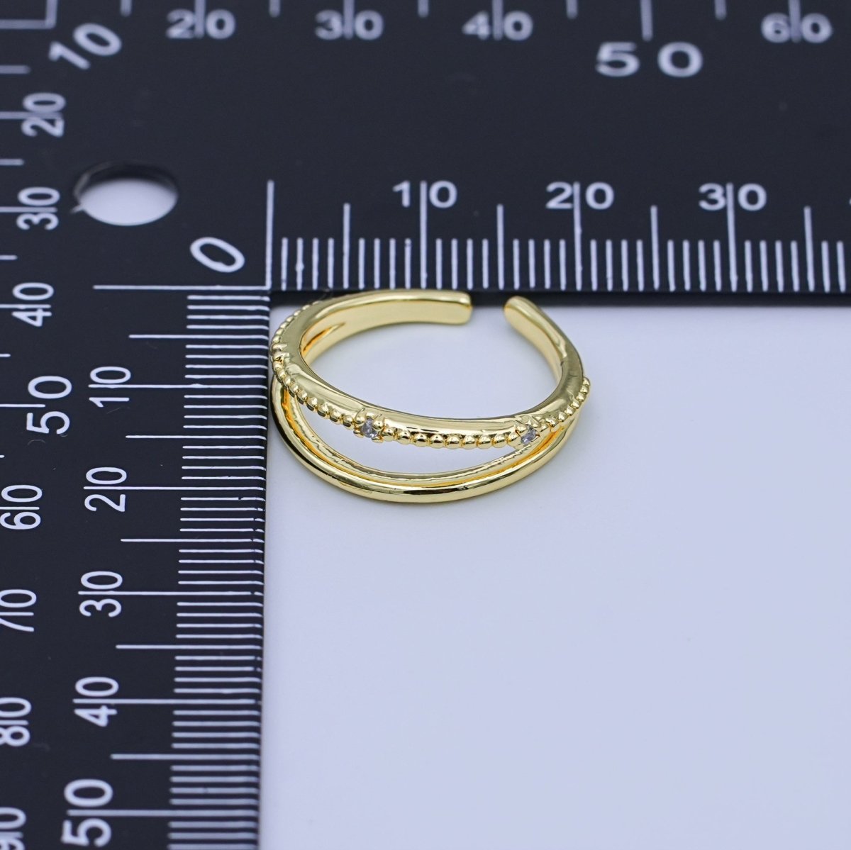 24K Gold Filled Micro Paved CZ Double Twin Moon Gleam Ring | O1442