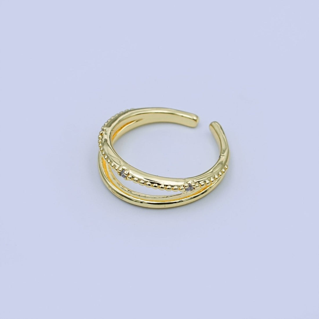 24K Gold Filled Micro Paved CZ Double Twin Moon Gleam Ring | O1442