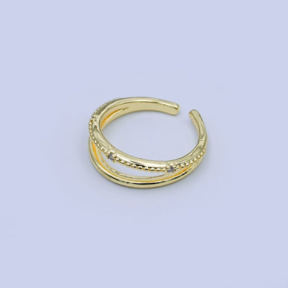 24K Gold Filled Micro Paved CZ Double Twin Moon Gleam Ring | O1442