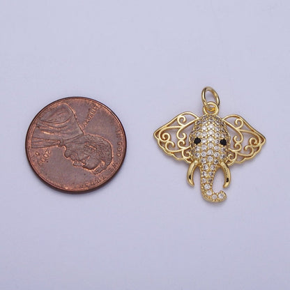 24K Gold Filled Micro Paved CZ Elephant Filigree Ears Charm | N-455