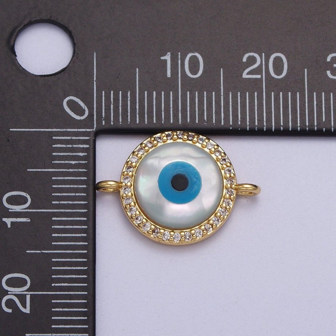 OS 24K Gold Filled Micro Paved CZ Evil Eye Protection Round Amulet Connector | Y-660