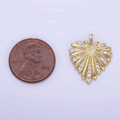 24K Gold Filled Micro Paved CZ Feather Heart Pendant | AA-1337