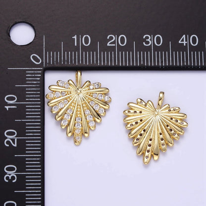 24K Gold Filled Micro Paved CZ Feather Heart Pendant | AA-1337