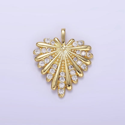 24K Gold Filled Micro Paved CZ Feather Heart Pendant | AA-1337